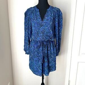 Rebecca Taylor blue paisley silk shirt dress, size 4, work wear, timeless